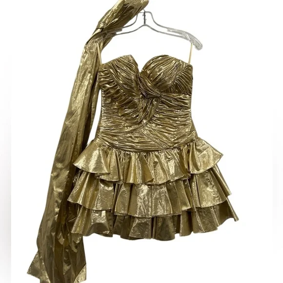 Cache Metallic Gold Evening Dress - Picture 1 of 10